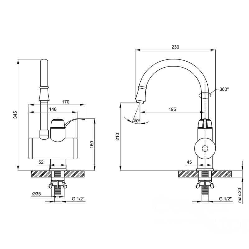 Проточный кран-водонагреватель 3кВт с поворотным гусаком 0058