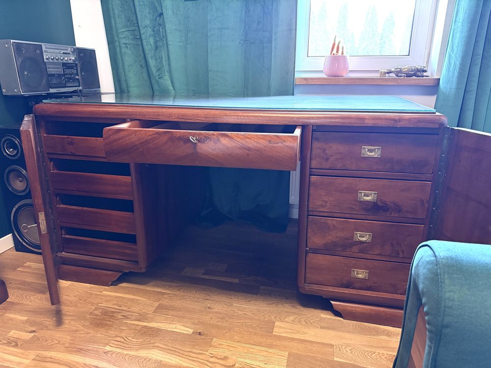 Gabinet art deco fornir biurko dwustronne i biblioteka PRL