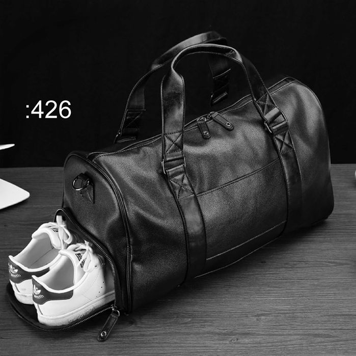 Сумка шкіряна чорна для міста, подорожей, спортзалу / Сумка кожаная