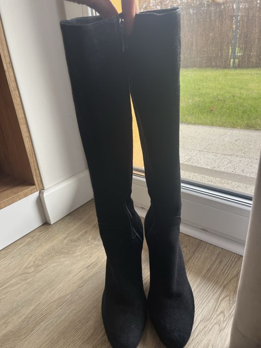 Kozaki stan idealny, czarne skórzane zamszowe 37 Badura