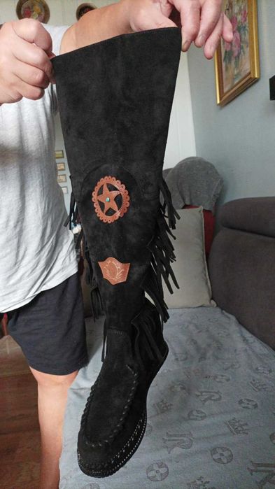 Kozaki damskie w stylu boho, czarne .