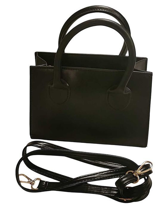 Torebka damska czarna mini elegancka na wieczór z uchwytem i paskiem