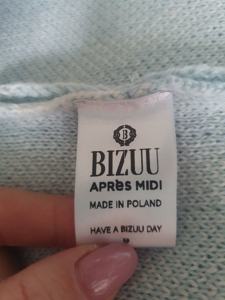 Bizuu kardigan sweter długi niebieski srebrna nitka one size