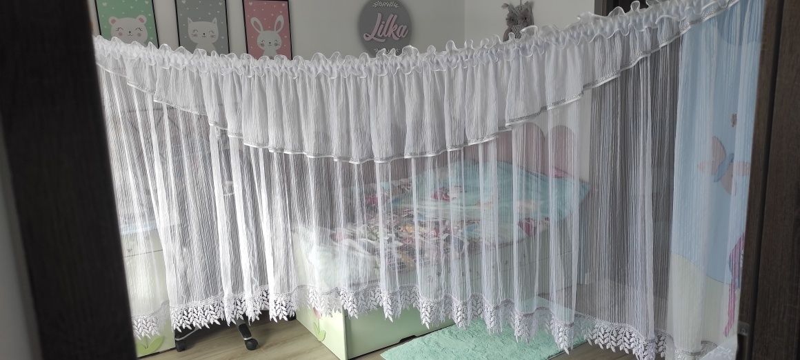 Duża Biała firanka firana z gipiurą cyrkonie