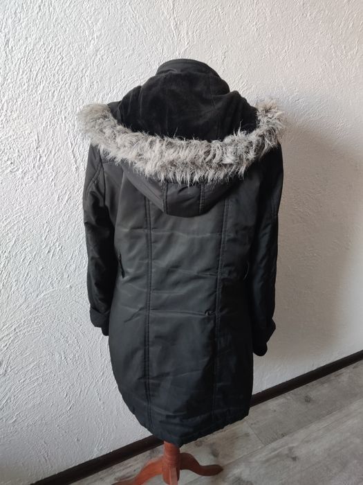 Ciepła kurtka zimowa 42 XL Next czarna z kapturem