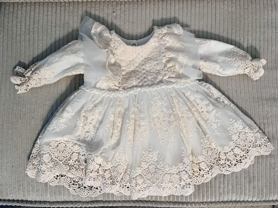 Zestaw do Chrztu dla dziewczynki - Sukienka, buciki, opaska - jak nowe