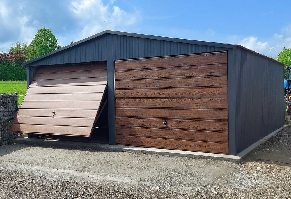 Garaż blaszany 6x5 orzech grafit