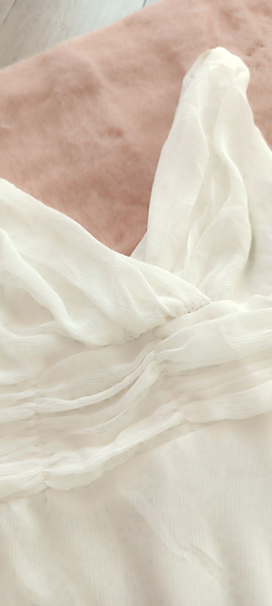 Biała zwiewna sukienka letnia wizytowa elegancka midi długa XS S 34 36