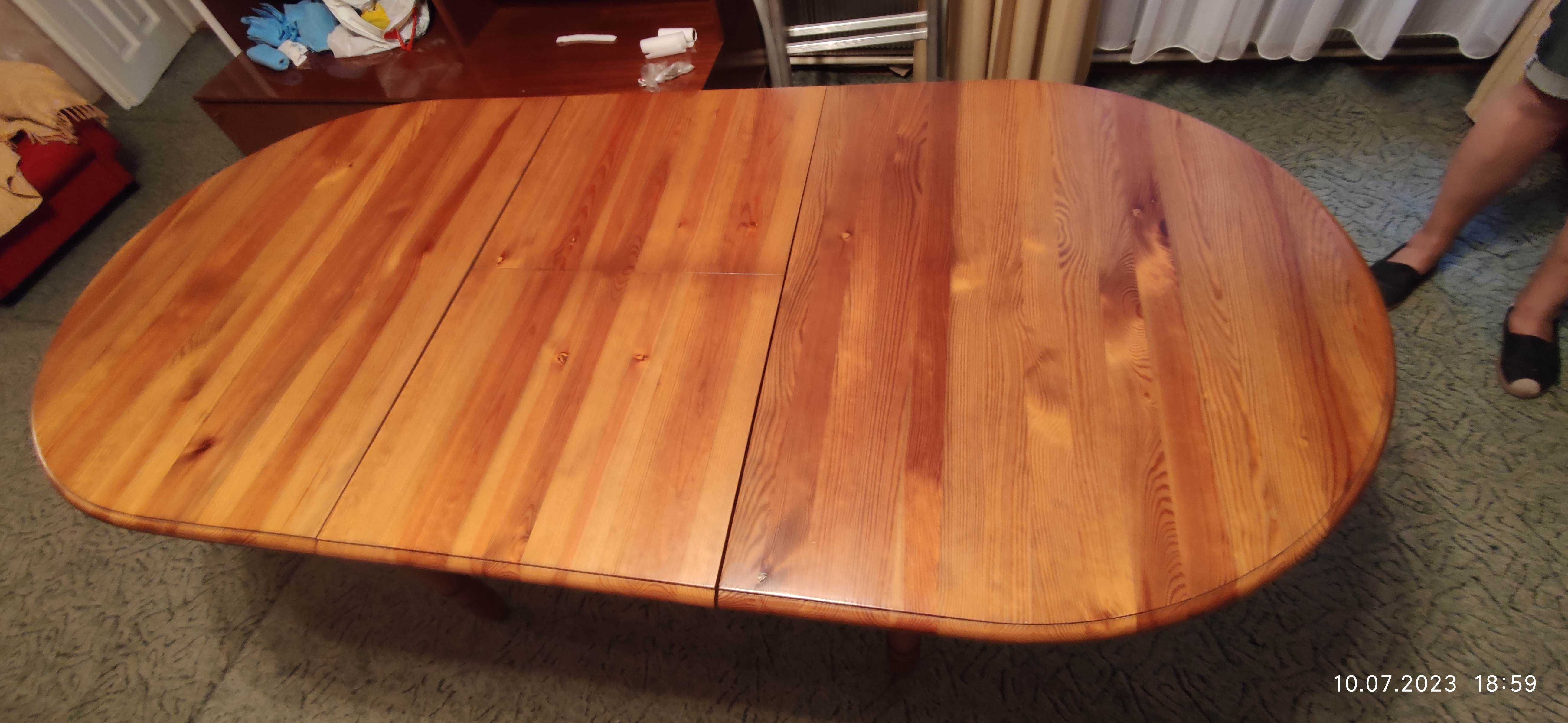 Stół drewniany mocny owalny elipsowaty rozkładany super stan