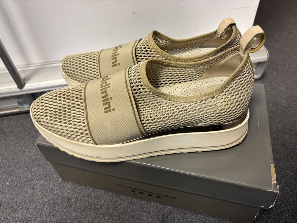 Baldinini sneakers trampki plato koturn na platformie bezowe capuccino