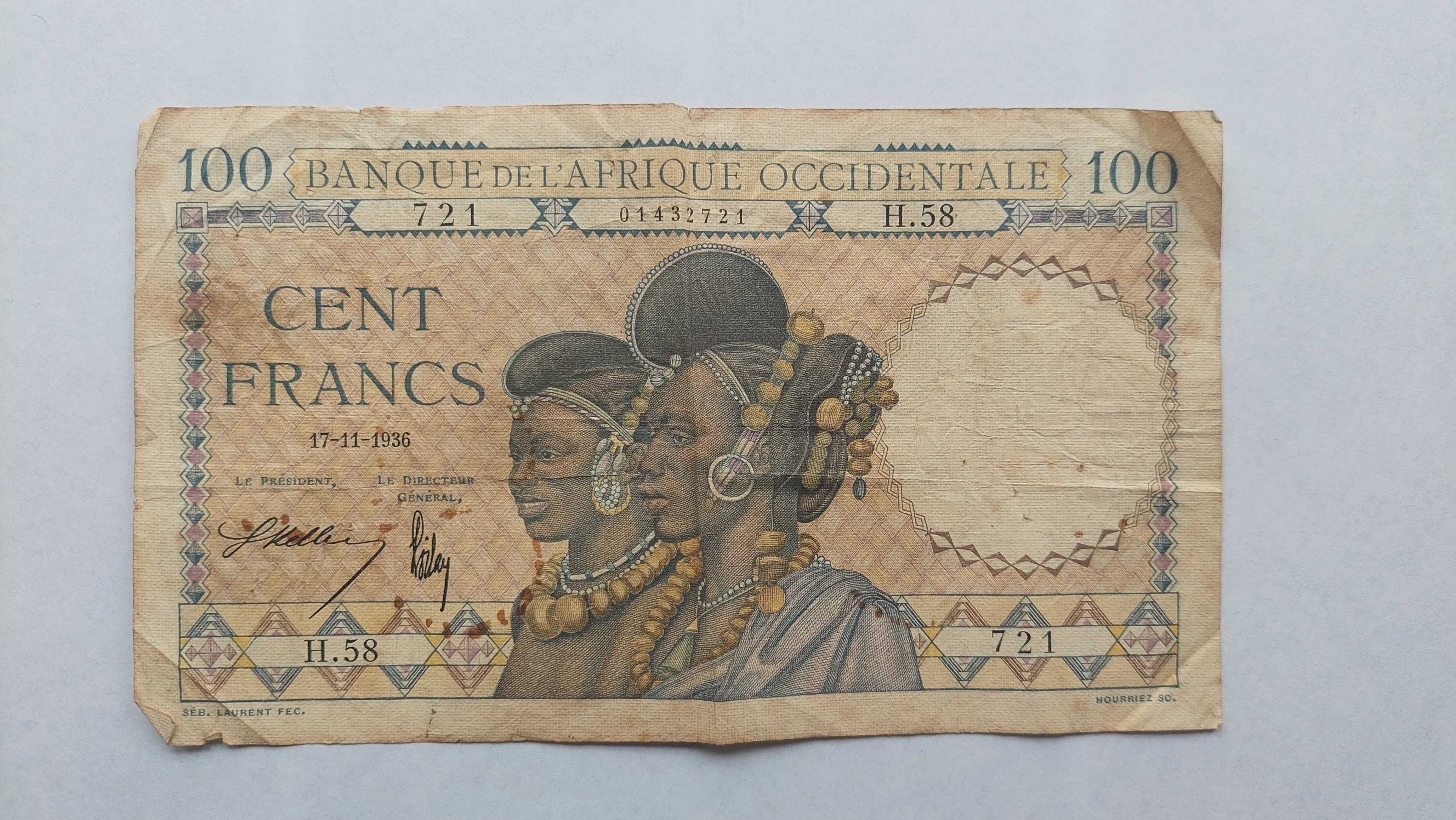 Nota 100 Francs FRENCH WEST AFRICA 1936