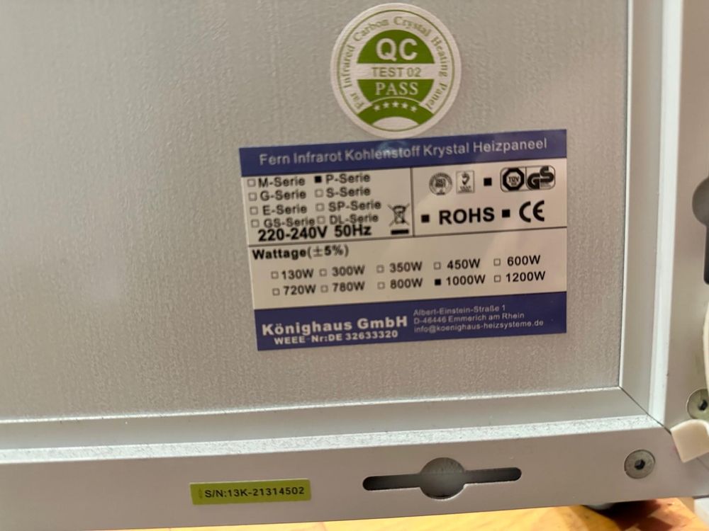 Grzejnik na podczerwień 1000w
