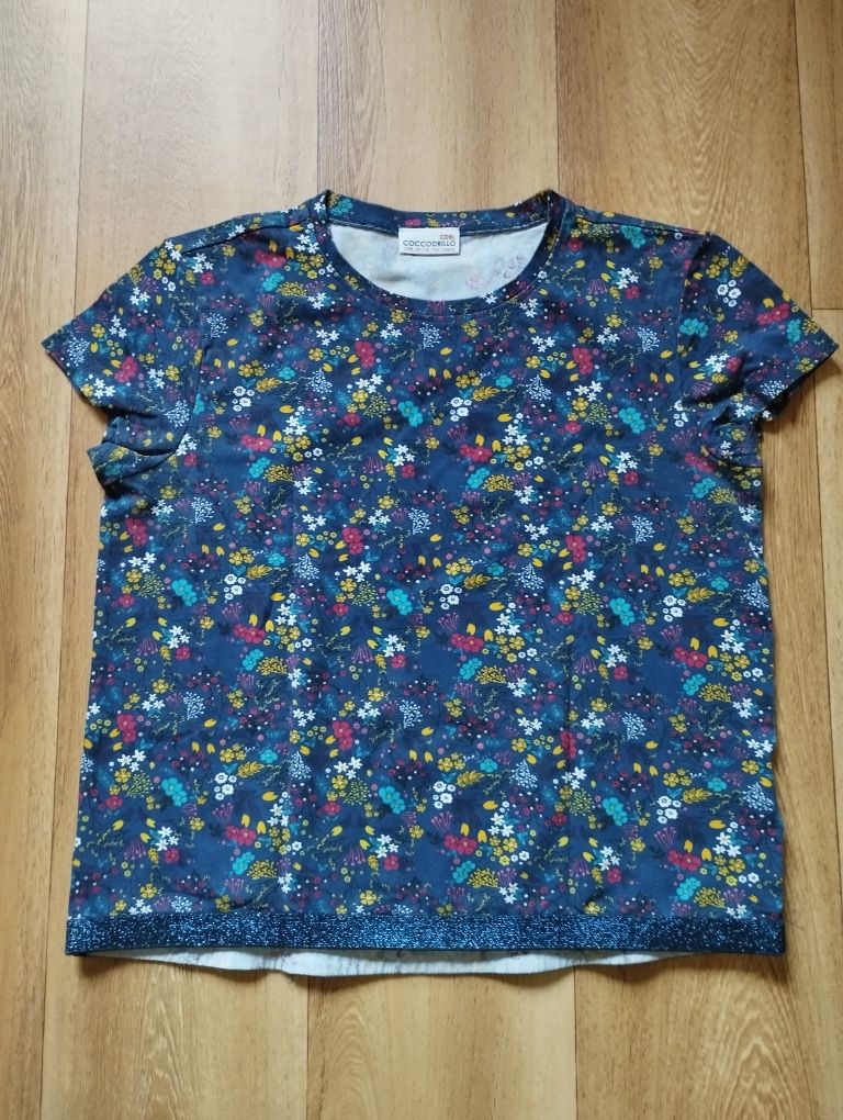 Coccodrillo 158 152 bluzka koszulka t-shirt niebieski w kwiatki lato