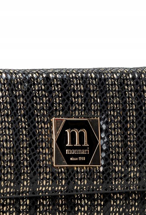 MONNARI Portfel Damski Elegancki Skóra Węża Eko Czarny Złoty Prezent