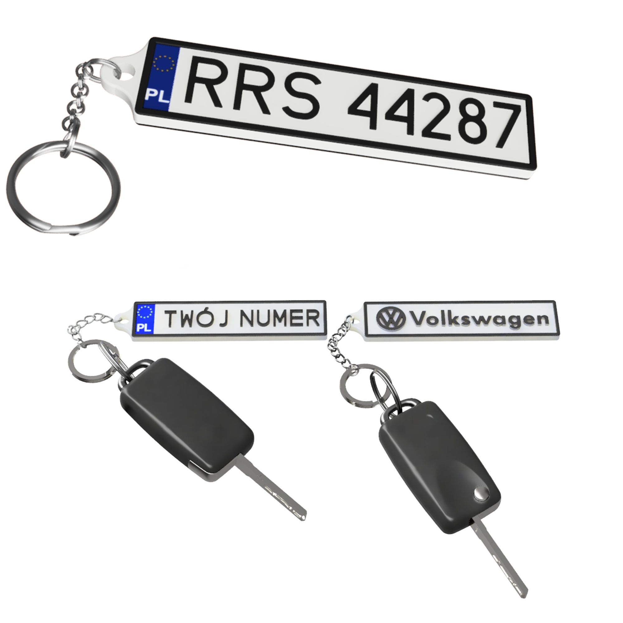 Dwustronny Brelok z Tablicą Rejestracyjną – Personalizowany z Logo VW