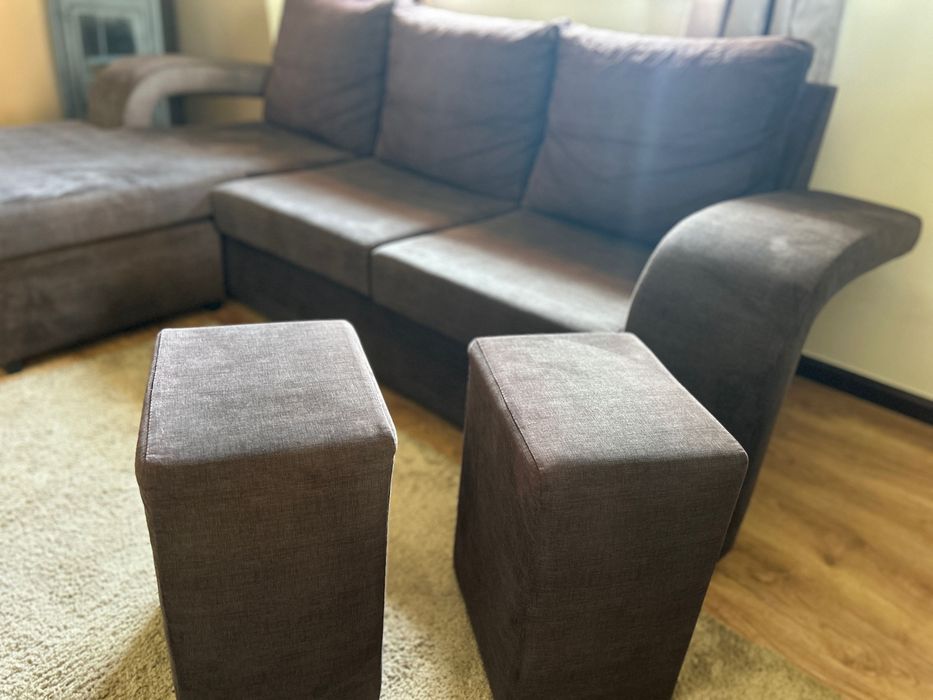 Sofá castanho 3 lugares+ chaise long