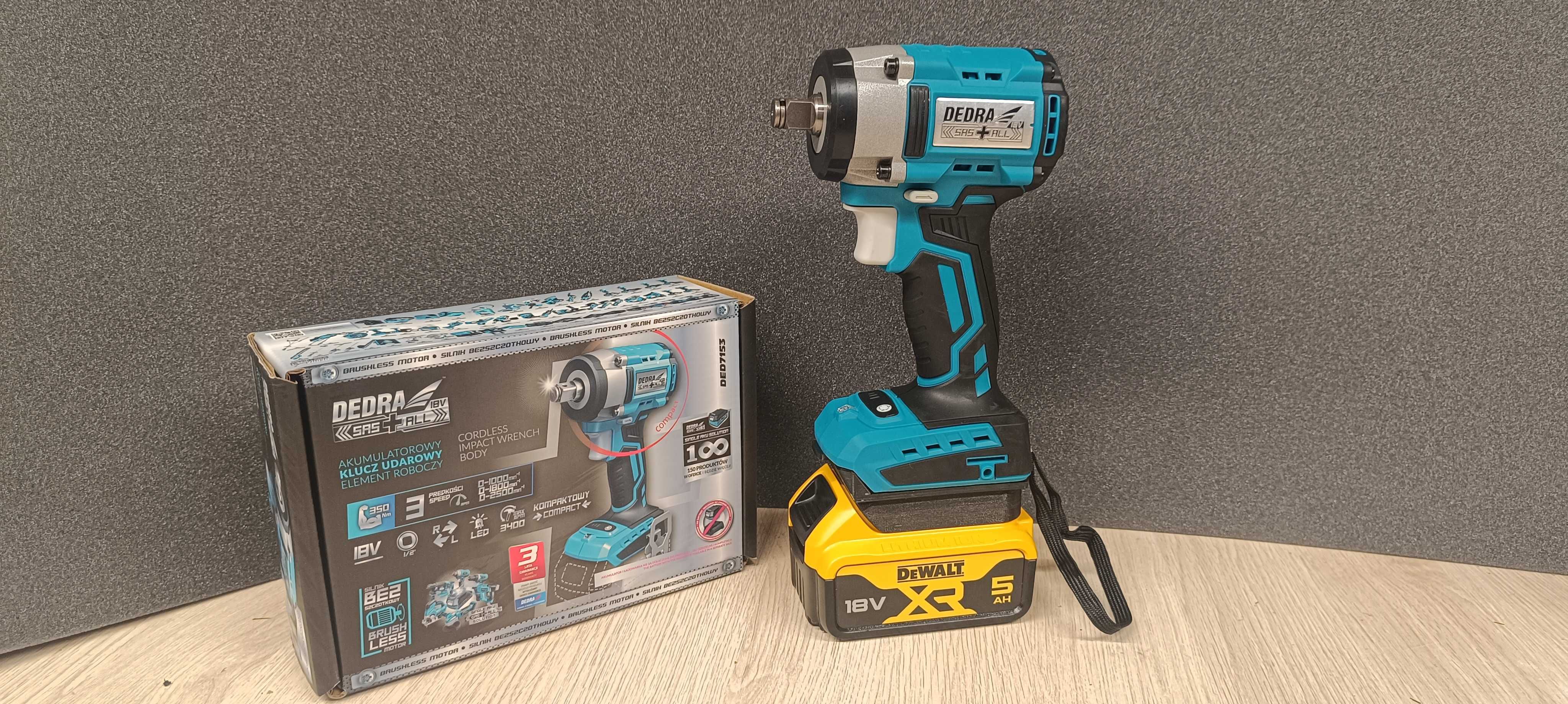 Klucz udarowy Dedra 18V 350NM adapter Dewalt Makita milwaukee SAS+