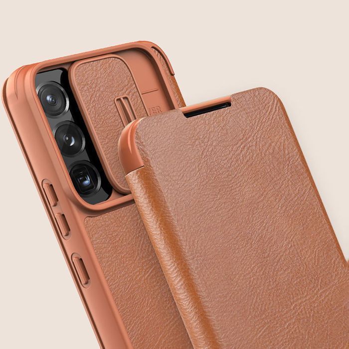 Etui Nillkin Qin Leather Pro do Samsung Galaxy S22 Plus - Brązowy