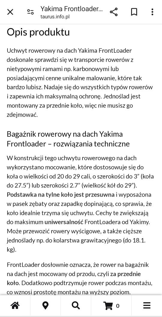 Yakima Frontloader - uchwyt/bagażnik rowerowy