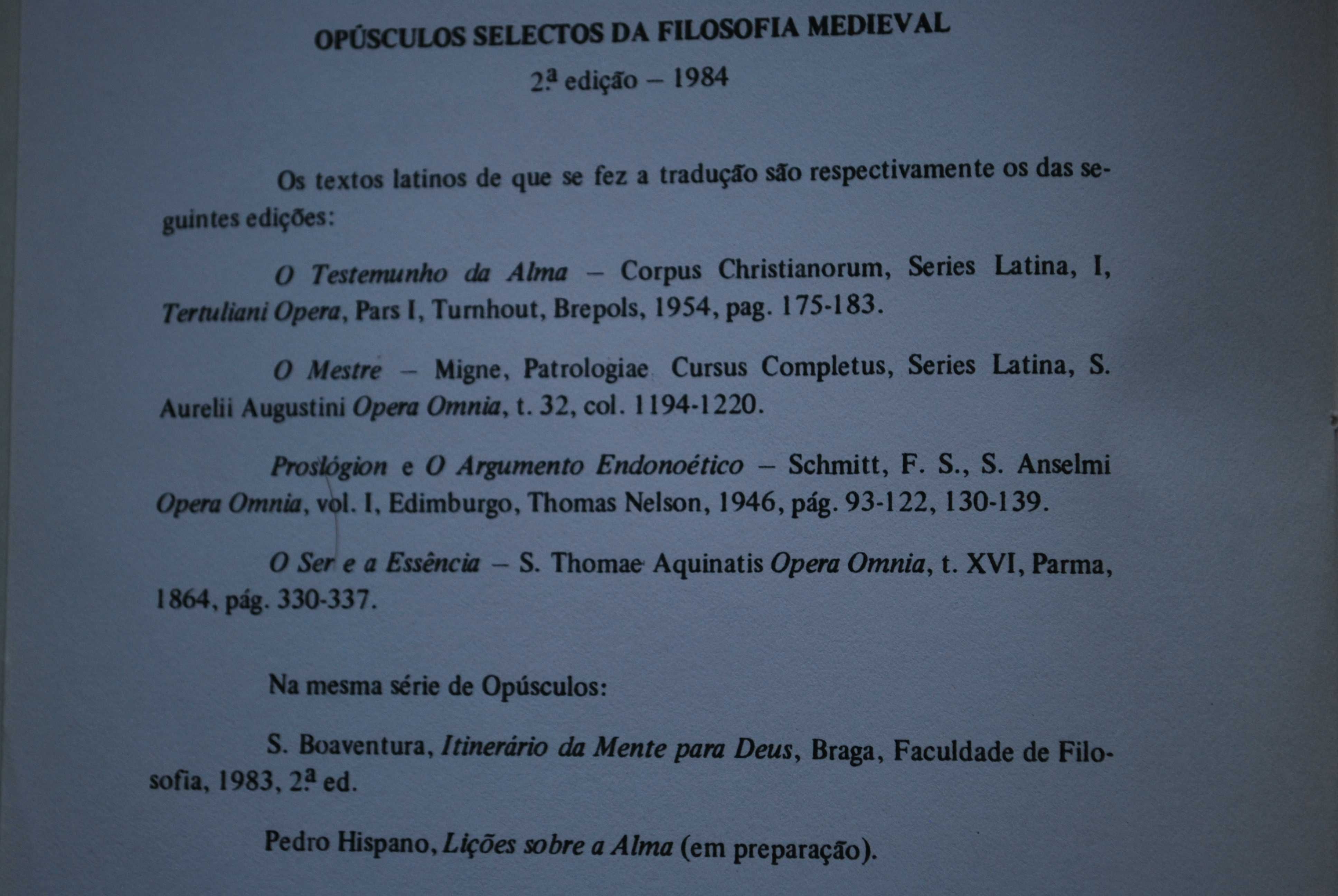 Opúsculos Selectos da Filosofia Medieval - Ano Edição 1984