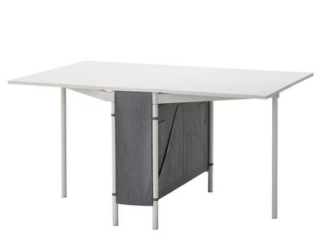 Mesa extensível de abas rebatíveis c/arrumação, branco/cinz clr