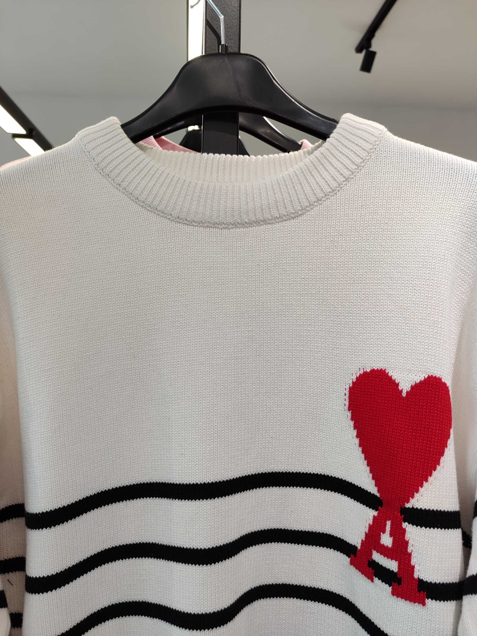 Светр AMI Paris Ami De Coeur Striped Cotton And Wool Sweater White