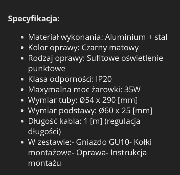 Lampa sufitowa wisząca Tuba z żarówką GU10