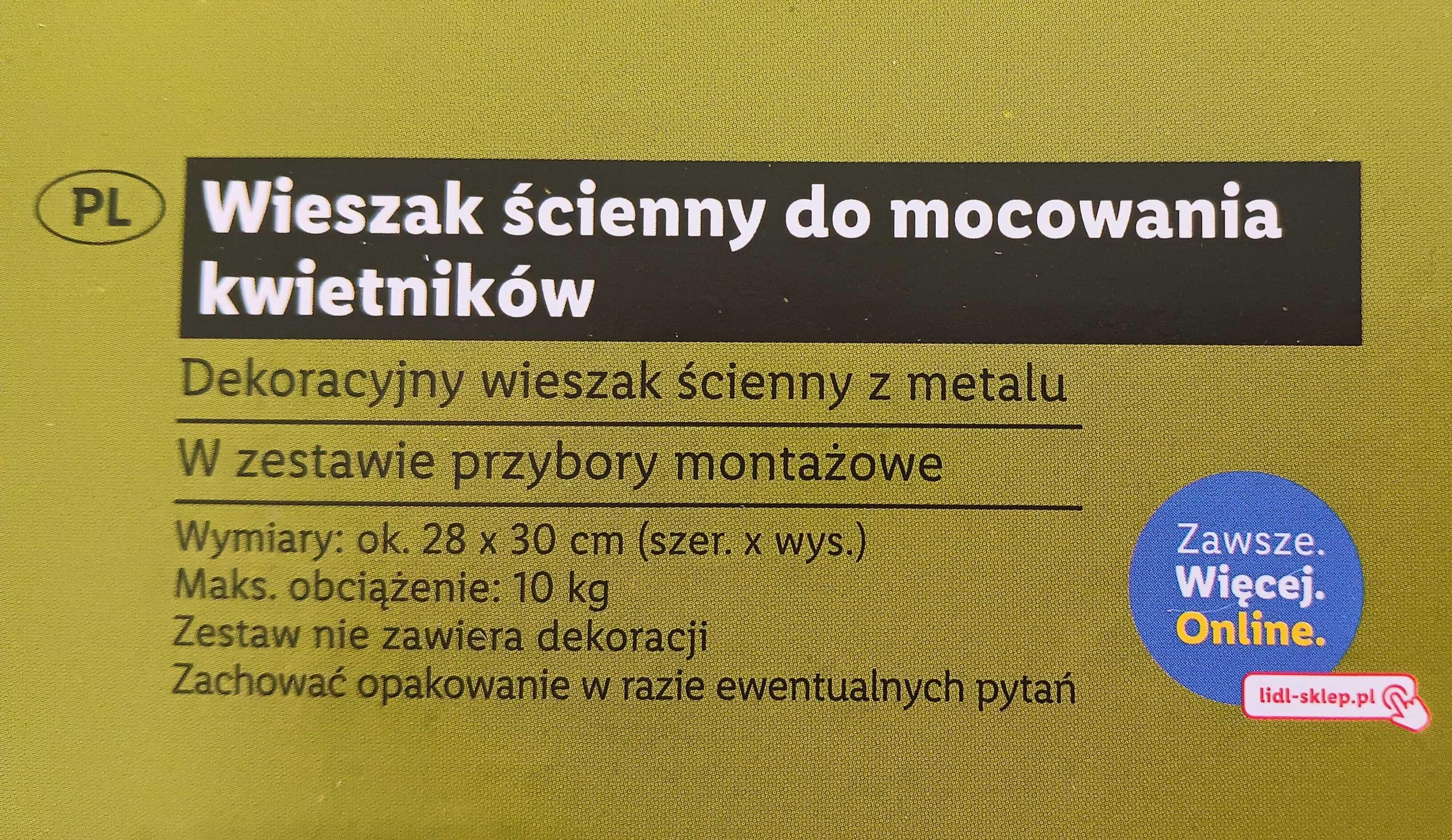 Dekoracyjny wieszak ścienny z metalu na kwiaty