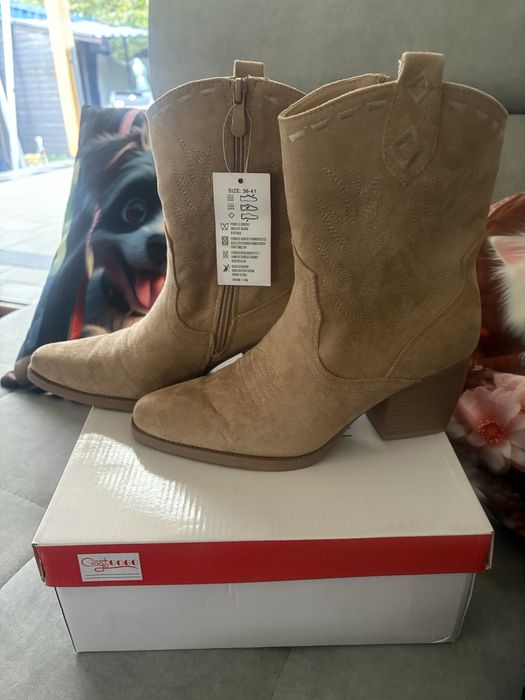 Kowbojki botki beżowe