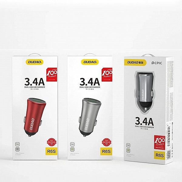 Dudao 3,4a inteligentna ładowarka samochodowa 2x Usb srebrny (r6s silv