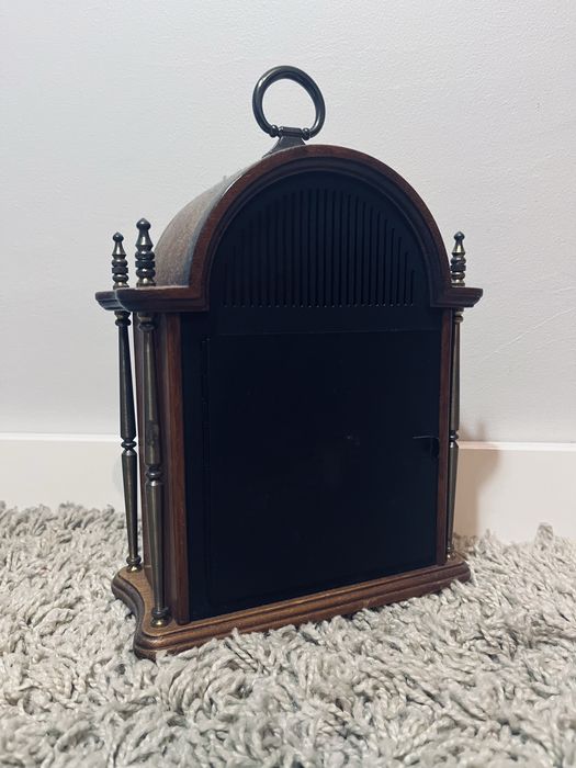 Antyk zegar Tempus Fugit brazowy drewniany zegar stojacy