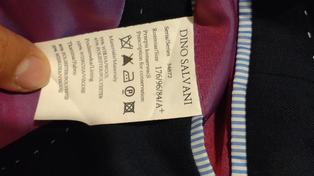 Garnitur granatowy jak nowy Dino Salvani 176/96/84