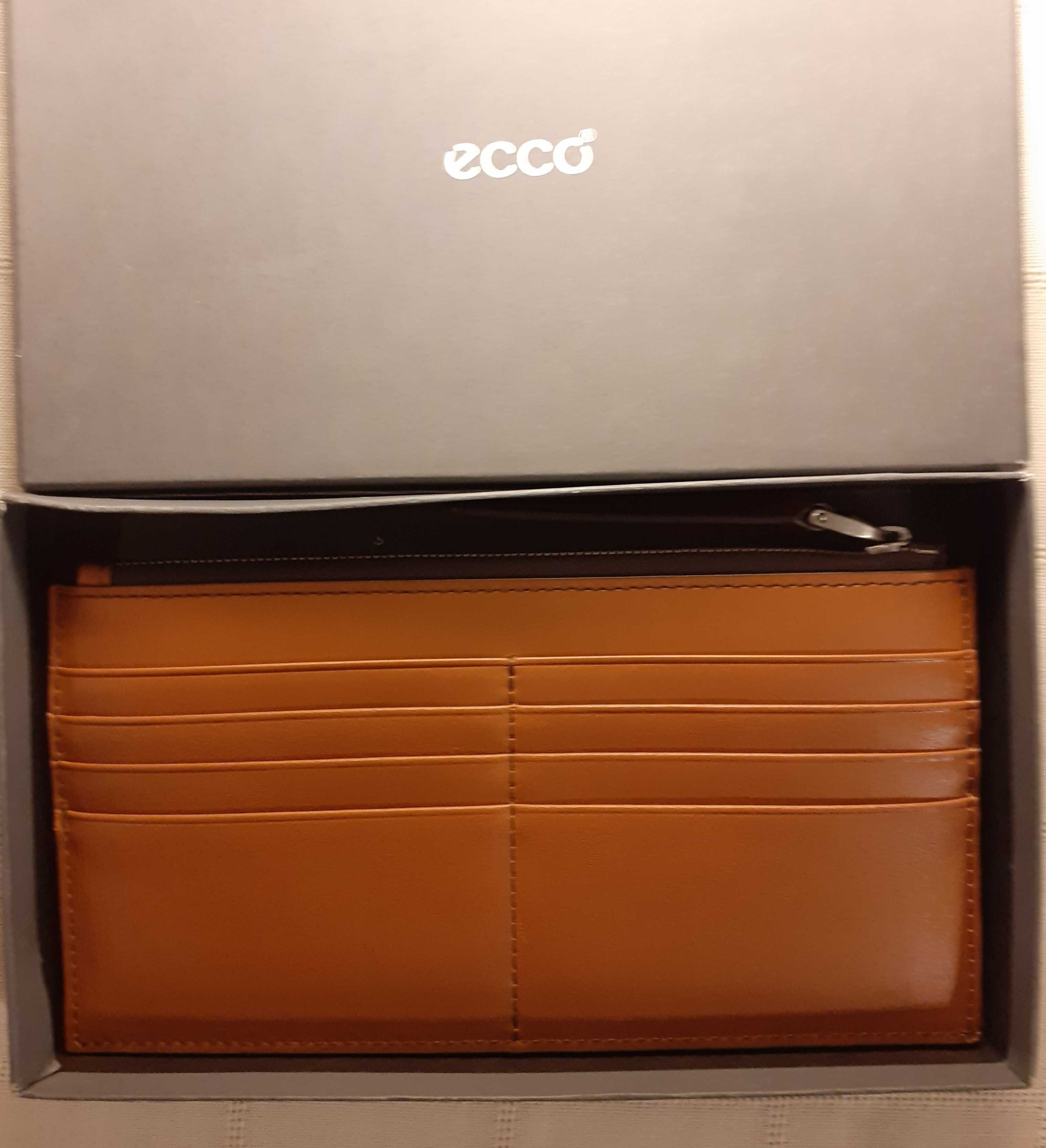 Portfel etui Ecco Lars Travel Wallet kolor amber skóra naturalna