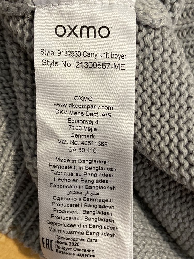 Oxmo L szary sweter splot warkocz zamek pod szyją unisex 100% akryl Vi