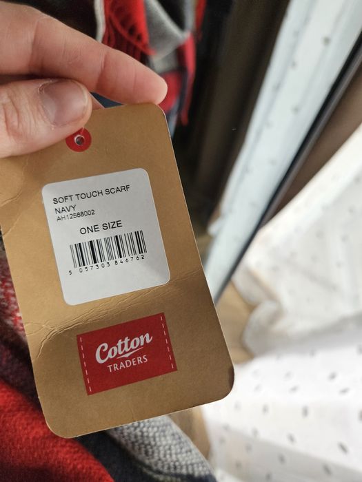 Nowy Duży Miękki Szal Pled w Czerwoną Kratę Granat Szary Cotton Trader