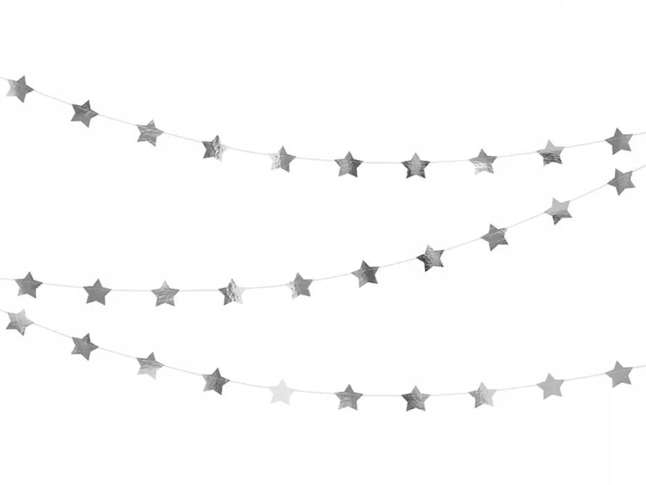 Girlanda Gwiazdki, srebrny, 3,6m. PartyDeco