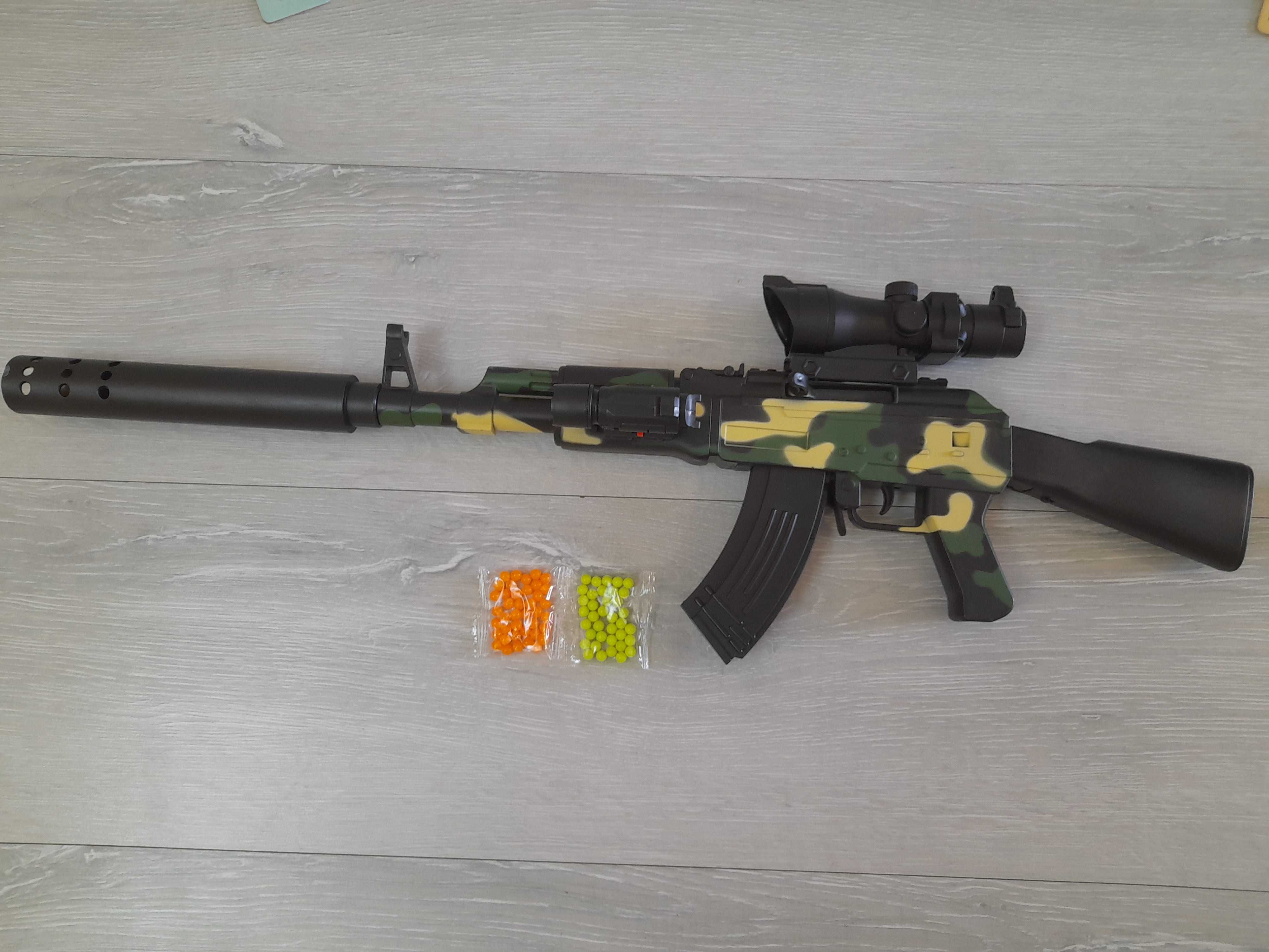 Автомат детский, на пульках 6мм,  66см, оптика х6,  Калашников, 4-6лет