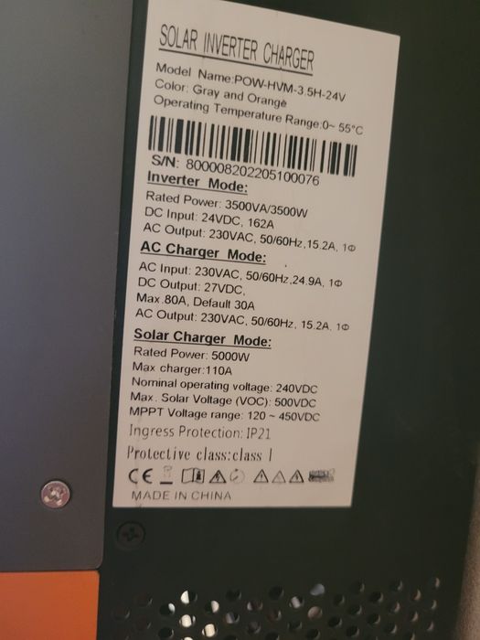 Гибридный солнечный инвертор POWMr 3500W 24V model POW-HVM-3.5H-24V