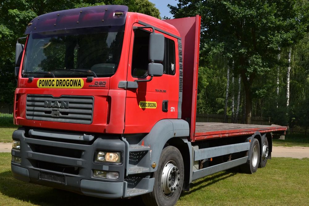 MAN TGA 26.390 PLATFORMA dł. 8,1 m DO TRANSPORTU MASZYN ŁAD. 16 t. KLIMATYZACJA WEBASTO  możliwość rejestracji jako specjalny