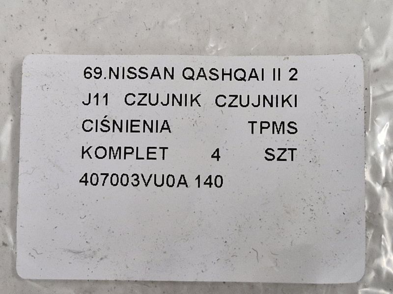 NISSAN QASHQAI II 2 J11 CZUJNIK CIŚNIENIA TPMS KOMPLET 4 SZT 407003VU0A
