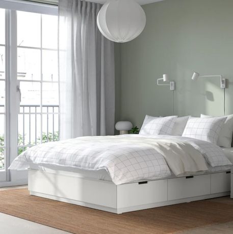 Łóżko drewniane Ikea Nordli 140x200 szuflady materac