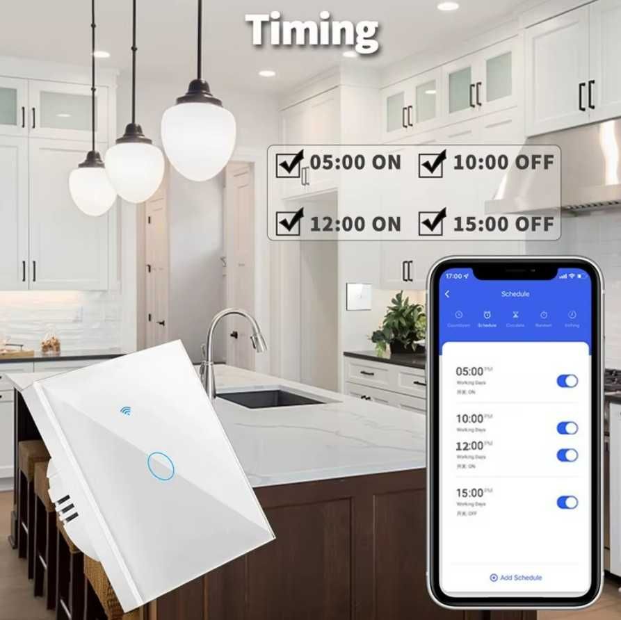 Interruptor inteligente WiFi Touch controlo por telemóvel, programável