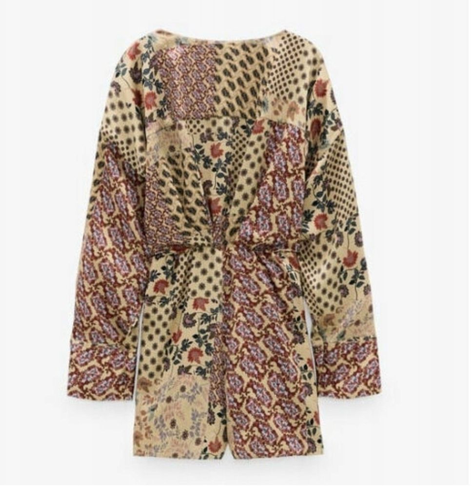 Zara modny stylowy kombinezon sukienka wzór roz Xs satynowa