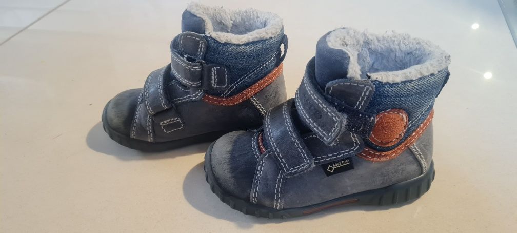 Kozaki buty zimowe Ecco Mimic roz 22 Gore-tex granatowe na rzepy