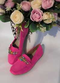 Kolorowe mokasyny damskie z kryształami buty mokasynki 36 - 41