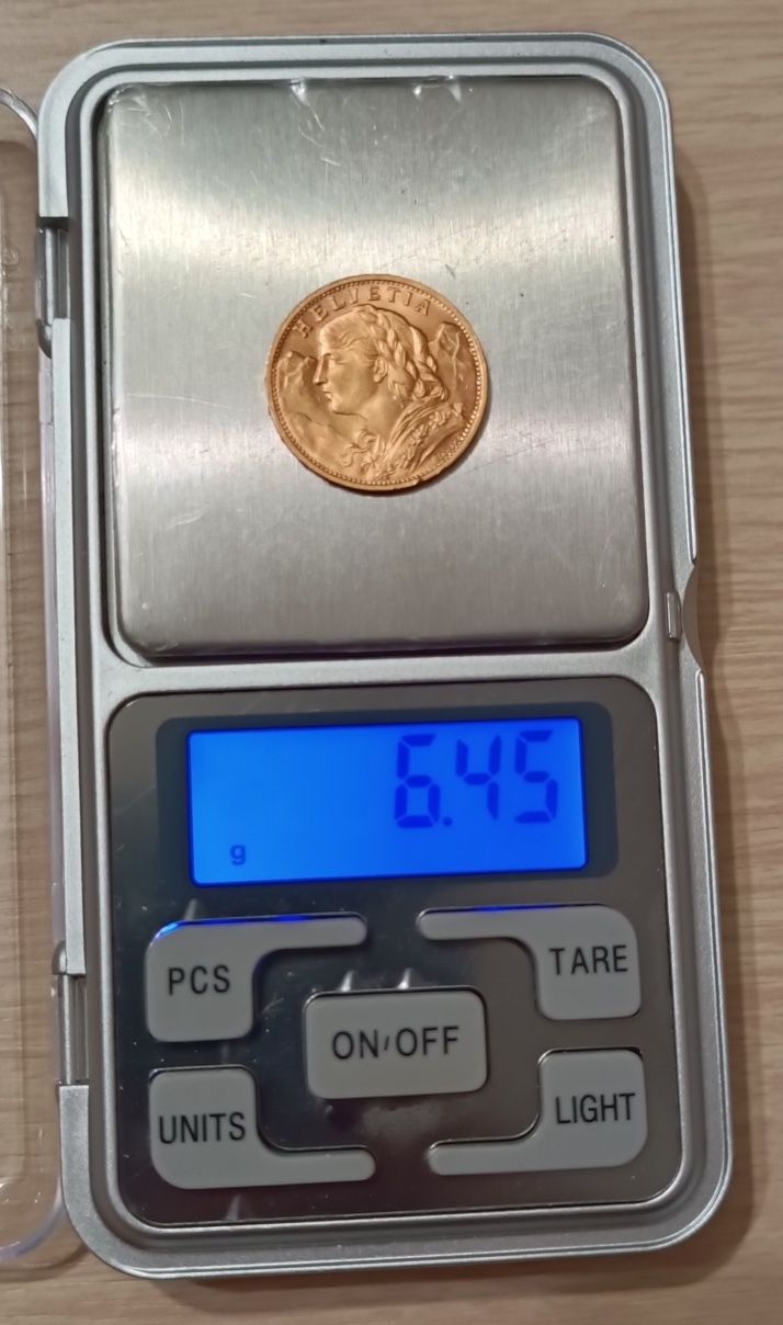 20 франков 1935, Швейцария, UNC, золото 900 проба!