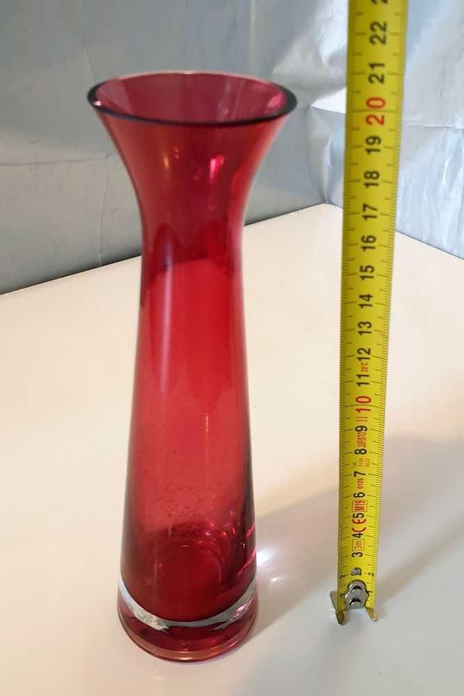 SZKLANY wazonik 20cm / WAZON, typu: niski flet, tuba, lejek - czerwień