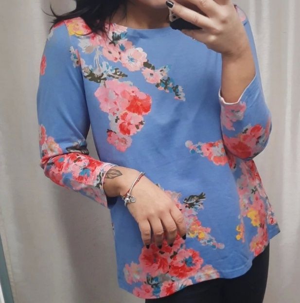 Bluzka z długim rękawem 42 44 print kwiaty lato