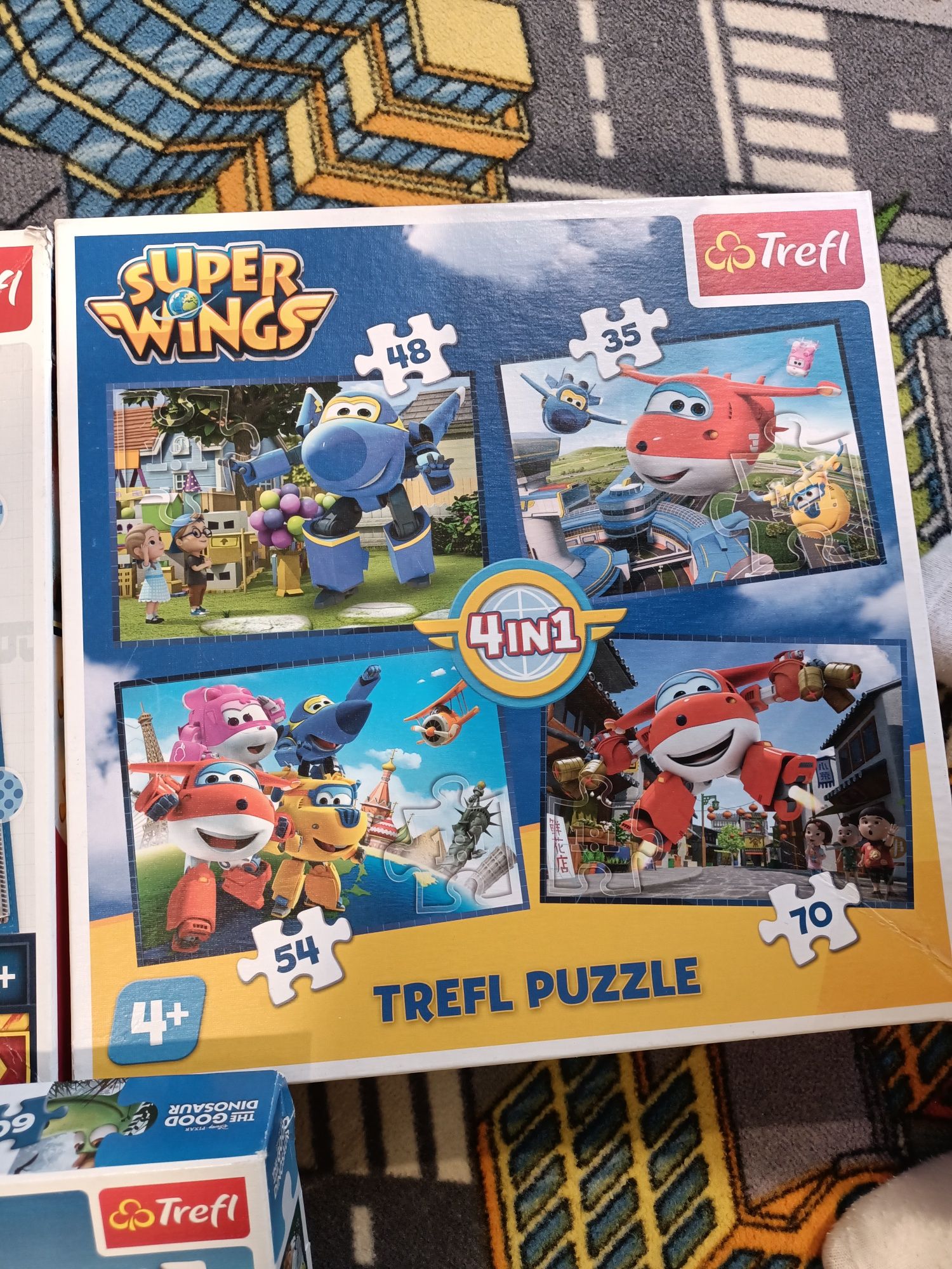 Puzzle Trefl 3+ i 4+ Bob budowniczy super wings dobry diznozaur