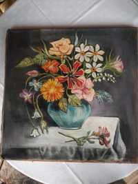 obraz olejny na płótnie, kwiaty w wazonie; sygnowany; 70 x 70 cm